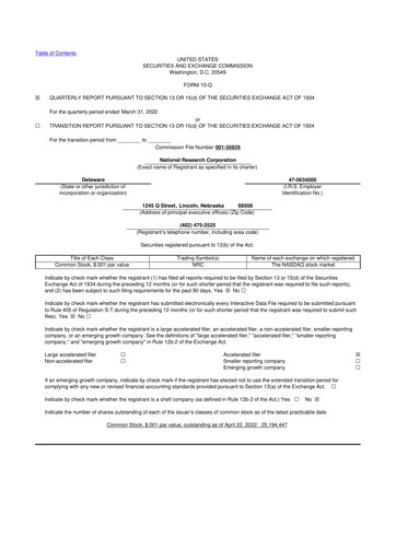 Thumbnail NRC Health
 10-Q Quarterly Report FY2022 