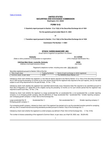 Thumbnail Stock Yards Bancorp 10-Q Quarterly Report FY2022 