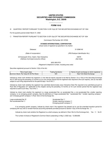 Thumbnail Standex International 10-Q Quarterly Report FY2022 