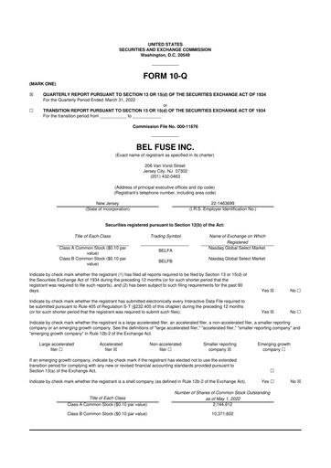 Thumbnail Bel Fuse 10-Q Quarterly Report FY2022 