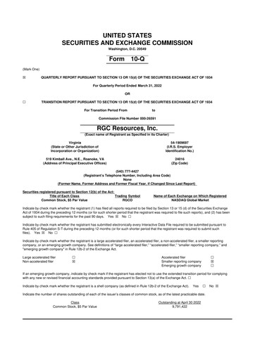 Miniature RGC Resources 10-Q Rapport trimestriel 2022 