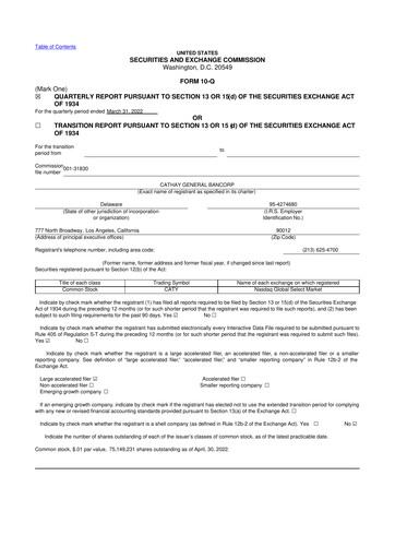 Thumbnail Cathay General Bancorp 10-Q Quarterly Report FY2022 