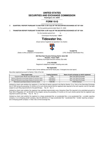 Thumbnail Tidewater 10-Q Quarterly Report FY2022 