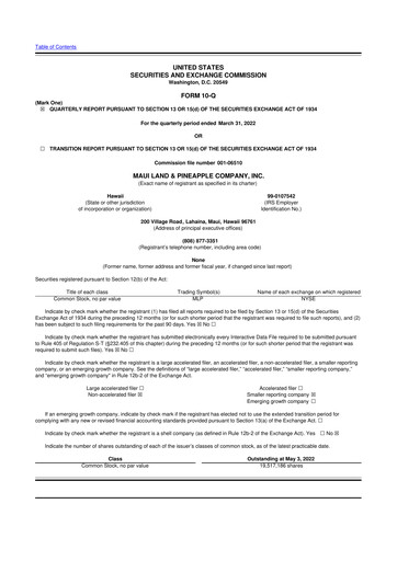 Vorschaubild Maui Land & Pineapple Company 10-Q Quartalsbericht 2022 