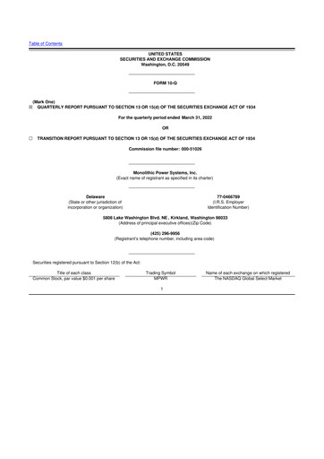 Miniature Monolithic Power Systems 10-Q Rapport trimestriel 2022 