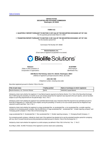 Thumbnail Biolife Solutions
 10-Q Quarterly Report FY2022 