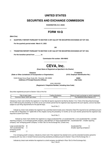 Thumbnail CEVA
 10-Q Quarterly Report FY2022 