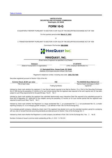 Miniature HireQuest 10-Q Rapport trimestriel 2022 