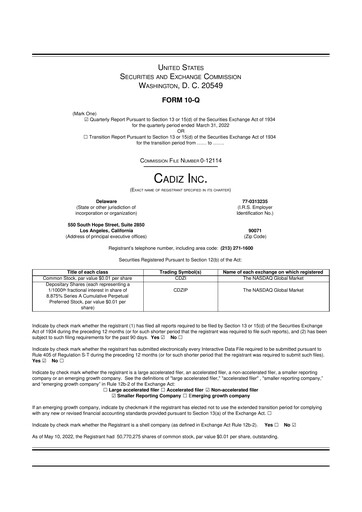 Miniature Cadiz Inc. 10-Q Rapport trimestriel 2022 