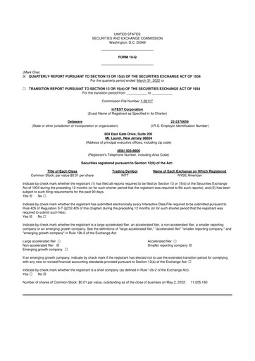Thumbnail inTEST Corporation 10-Q Quarterly Report FY2022 
