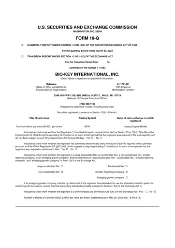 Thumbnail BIO-key International
 10-Q Quarterly Report FY2022 