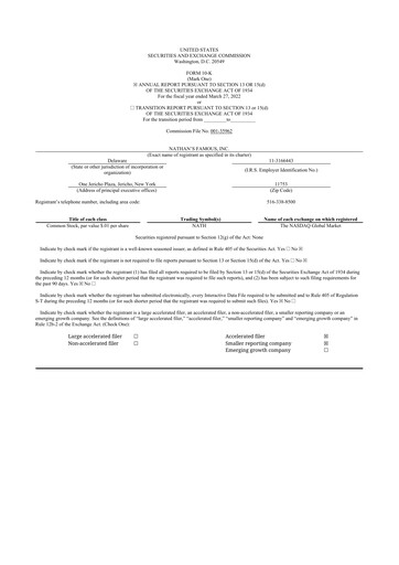 Thumbnail Nathan's Famous 10-K Annual Report 2022