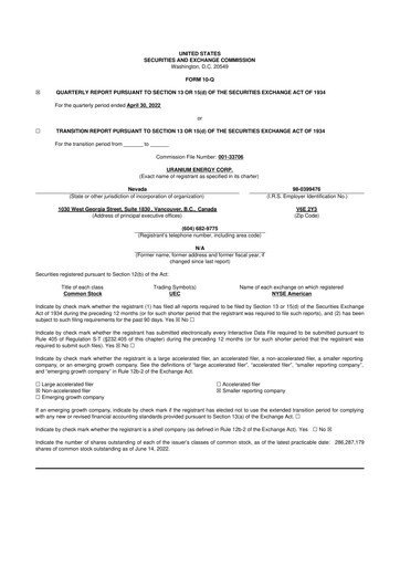Thumbnail Uranium Energy
 10-Q Quarterly Report FY2022 