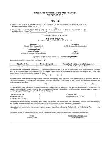 Thumbnail The Shyft Group 10-Q Quarterly Report FY2022 