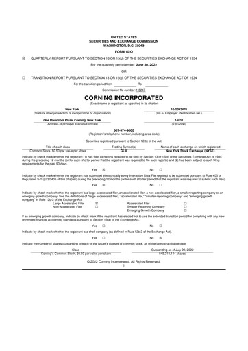 Miniature Corning 10-Q Rapport trimestriel 2022 