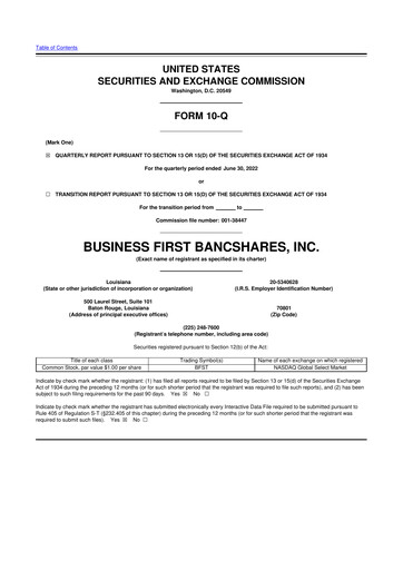 Thumbnail Business First Bancshares 10-Q Quarterly Report FY2022 