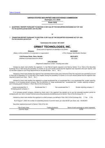 Miniature Ormat Technologies
 10-Q Rapport trimestriel 2022 