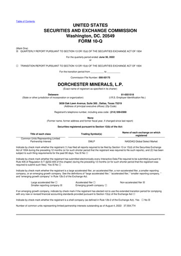Thumbnail Dorchester Minerals 10-Q Quarterly Report FY2022 