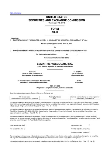 Thumbnail LeMaitre Vascular 10-Q Quarterly Report FY2022 