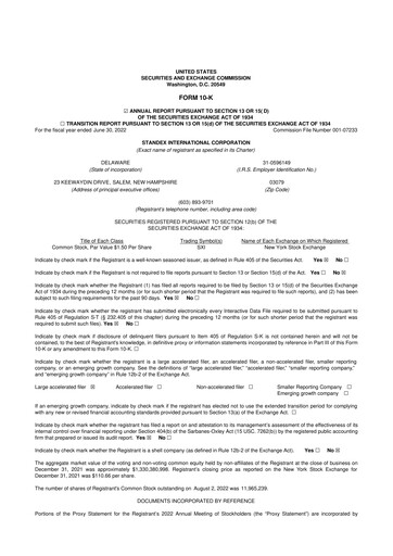 Thumbnail Standex International 10-K Annual Report 2022