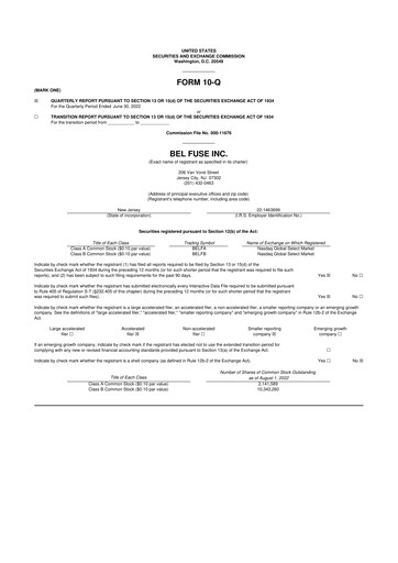 Thumbnail Bel Fuse 10-Q Quarterly Report FY2022 