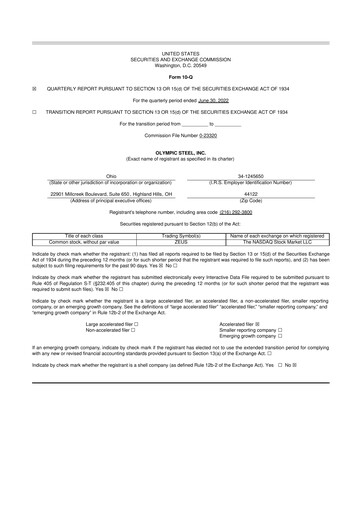 Thumbnail Olympic Steel
 10-Q Quarterly Report FY2022 