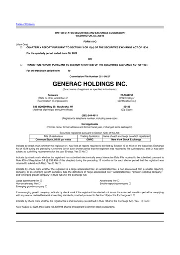 Vorschaubild Generac 10-Q Quartalsbericht 2022 