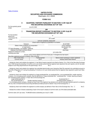 Thumbnail Cathay General Bancorp 10-Q Quarterly Report FY2022 