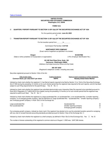 Thumbnail Northwest Pipe Company
 10-Q Quarterly Report FY2022 