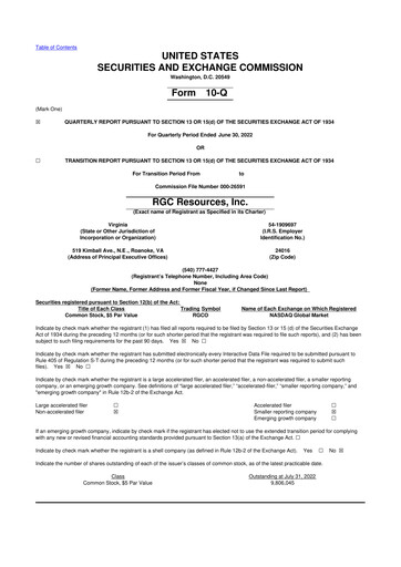 Miniature RGC Resources 10-Q Rapport trimestriel 2022 