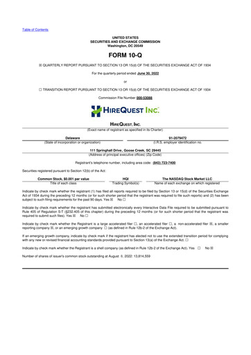 Miniature HireQuest 10-Q Rapport trimestriel 2022 