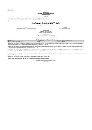 Thumbnail National Bankshares 10-Q Quarterly Report FY2022 