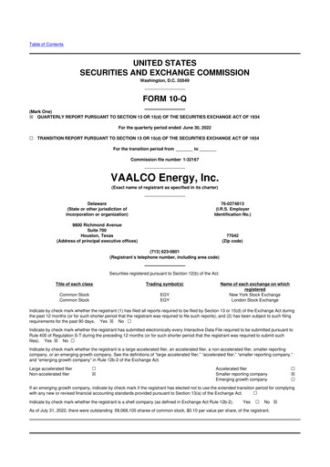 Thumbnail Vaalco Energy
 10-Q Quarterly Report FY2022 