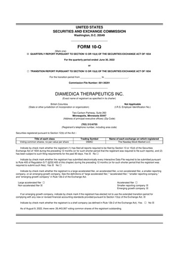 Thumbnail DiaMedica Therapeutics 10-Q Quarterly Report FY2022 