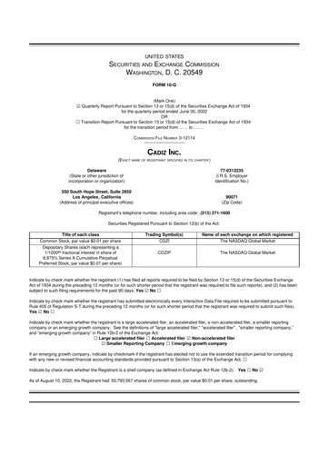 Miniature Cadiz Inc. 10-Q Rapport trimestriel 2022 