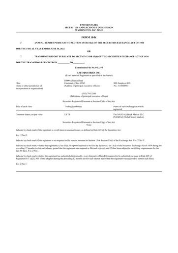 Thumbnail LSI Industries 10-K Annual Report 2022