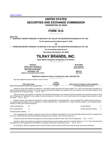 Thumbnail Tilray Brands
 10-Q Quarterly Report FY2022 