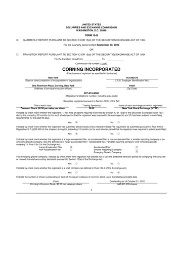 Miniature Corning 10-Q Rapport trimestriel 2022 