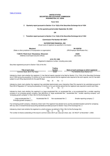 Thumbnail Waterstone Financial 10-Q Quarterly Report FY2022 