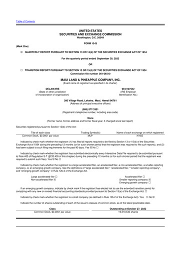 Vorschaubild Maui Land & Pineapple Company 10-Q Quartalsbericht 2022 