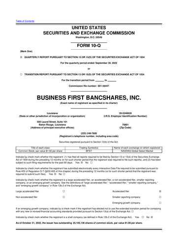 Thumbnail Business First Bancshares 10-Q Quarterly Report FY2022 