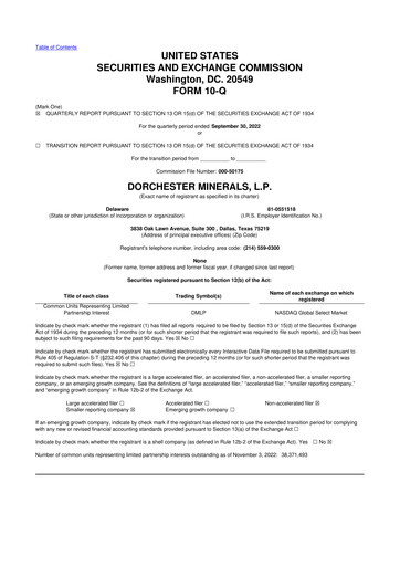 Thumbnail Dorchester Minerals 10-Q Quarterly Report FY2022 