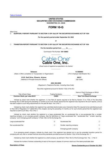 Miniature Cable One 10-Q Rapport trimestriel 2022 