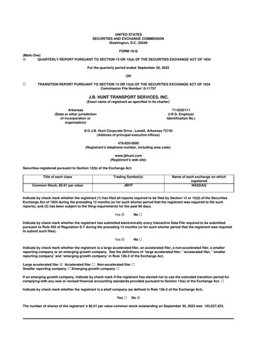 Thumbnail J. B. Hunt
 10-Q Quarterly Report FY2022 