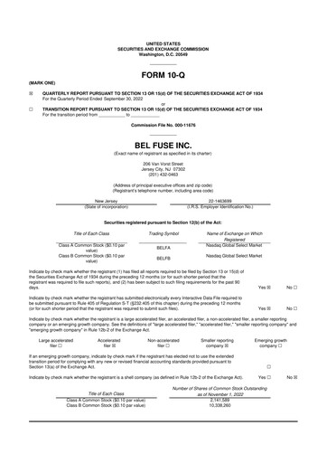 Thumbnail Bel Fuse 10-Q Quarterly Report FY2022 