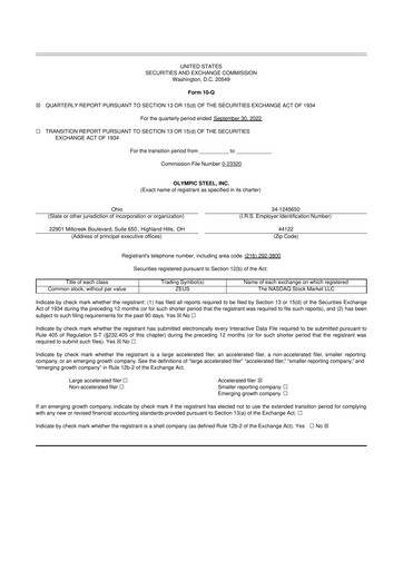 Thumbnail Olympic Steel
 10-Q Quarterly Report FY2022 