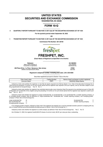 Vorschaubild Freshpet 10-Q Quartalsbericht 2022 