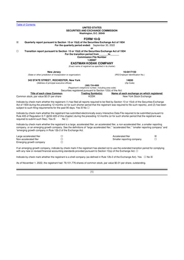 Thumbnail Eastman Kodak Company 10-Q Quarterly Report FY2022 