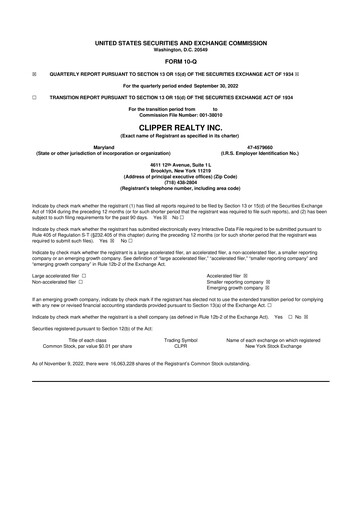 Thumbnail Clipper Realty 10-Q Quarterly Report FY2022 