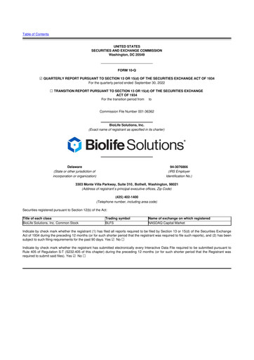 Thumbnail Biolife Solutions
 10-Q Quarterly Report FY2022 